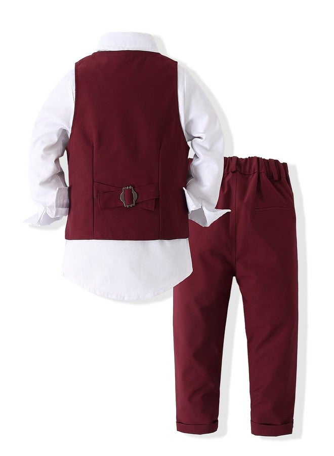 Kimocat Baby Boy Clothes Outfit Suit Long Sleeve Gentleman Tuxedo Vest Wedding Birthday Party Suit (US, Age, 4 Years, Red) - Image 2