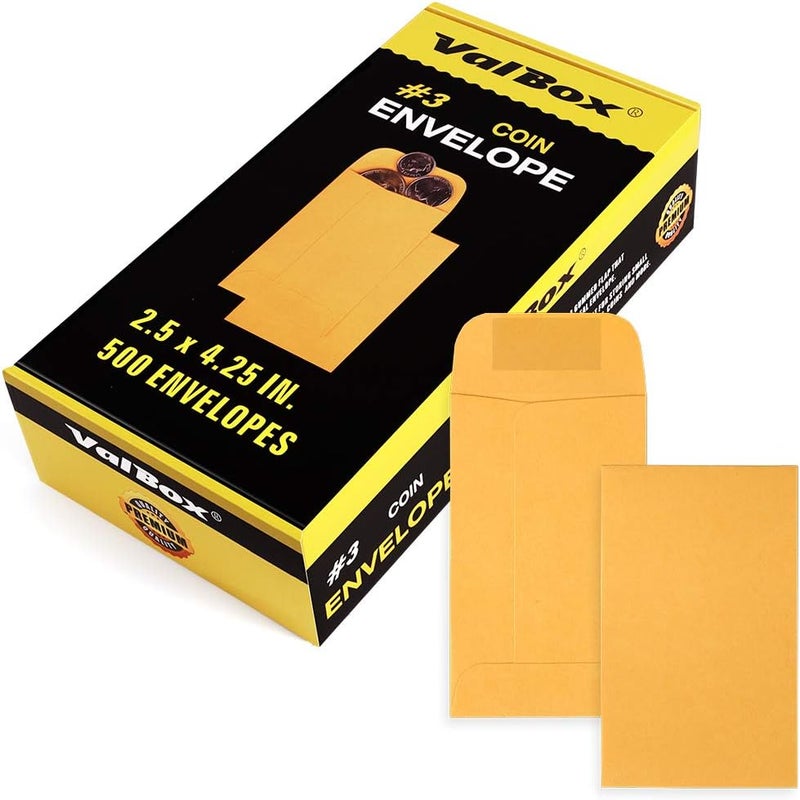 ValBox Coin Envelopes Small Parts Envelope with Gummed Flap for Home, Garden or Office Use, Kraft Seed Envelopes 500 per Box (Brown, 3 (2.5x4.25 Inches)) - Image 1