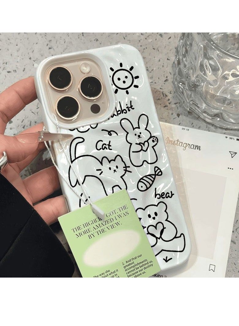 NIBEMINENT Line Animals Protective TPU Case Cover For IPhone 15 Pro, White