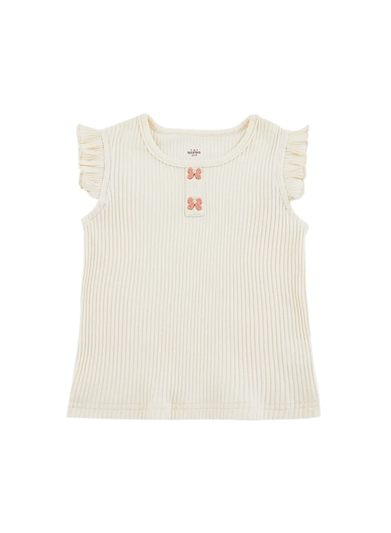 Yoehyaul Girls ribbed Cotton Top with Frill Sleeves and Bow detail