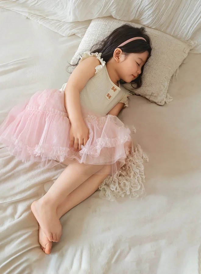 Dave & Bella Girls ribbed Cotton Top with Frill Sleeves and Bow detail