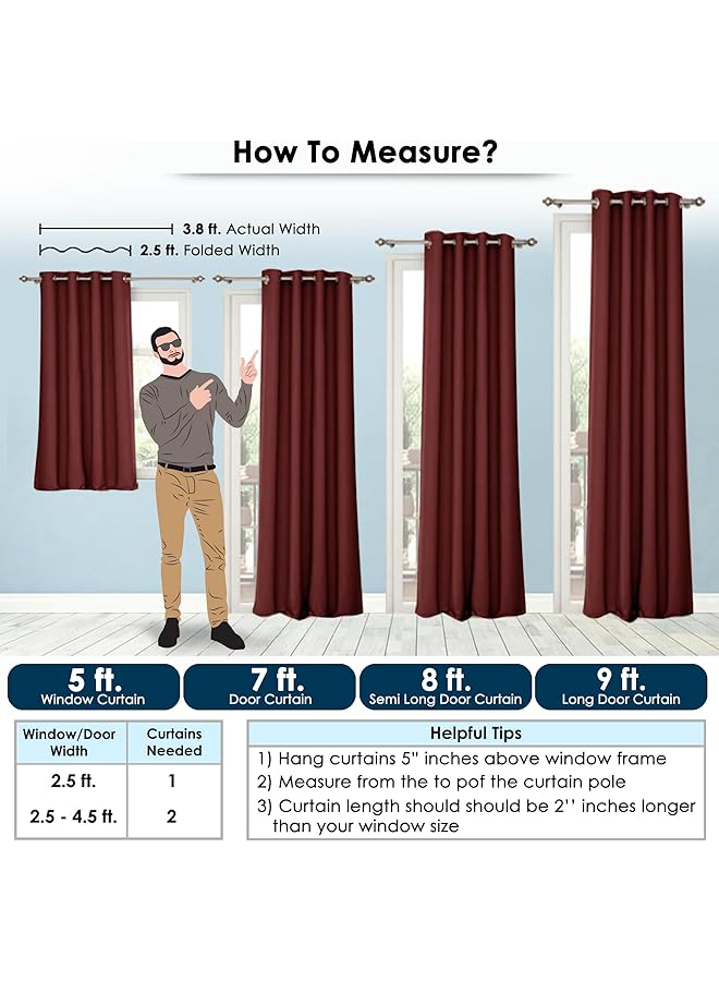 إيروريكس ستائر تعتيم بطول 7 أقدام، مجموعة من 2 ستارة تعتيم باب الغرفة، لون عنابي سادة - Image 2
