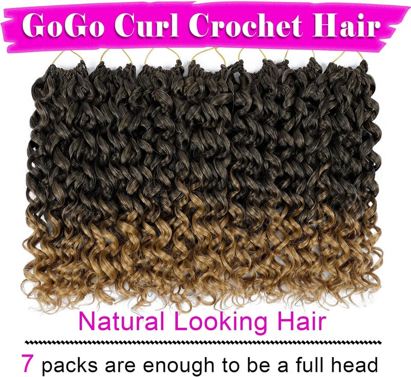 إييريا 7 عبوات من شعر الحياكة GoGo Curl، طول 14 بوصة، شعر حياكة مجعد قصير للنساء، مثالي للشواطئ، بتموجات مائية وتموجات عميقة، تسريحات شعر حياكة، إضافات شعر صناعية (14 بوصة، الألوان T1B/27) - Image 2