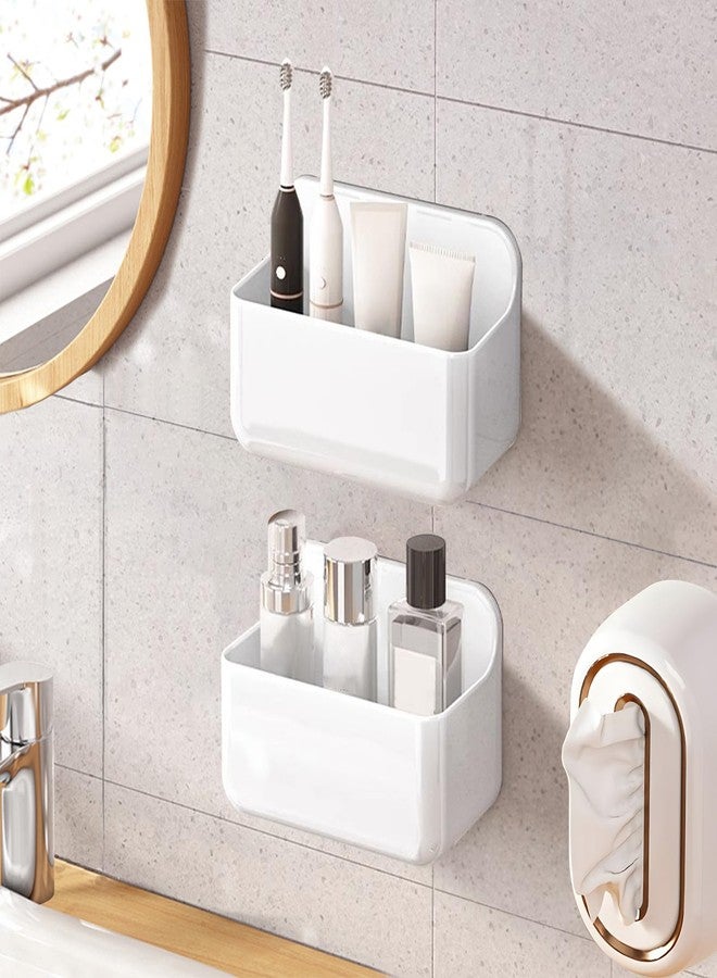Diesisa 2pc Clear Wall Mount Organizer, Self Adhesive Organizer for Wall, No Drilling Hang Walls, with Self Adhesive Tape, for Bathroom, Kitchen, Living Room, White - Image 1