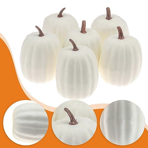 Woration مجموعة قرع مزيف عالي الجودة باللون الأبيض الحليبي لتزيين حفلات عيد الهالوين وعيد الشكر - 6 قطع - Image 4