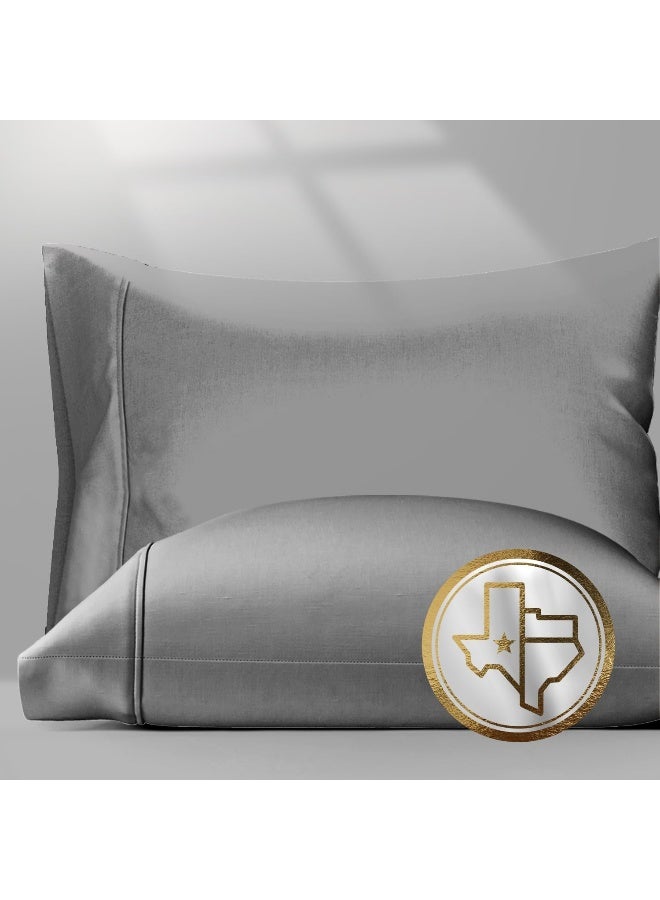 Texas Linen Co. 100% Egyptian Cotton Pillow Cases Standard/Queen Size Set of 2 - Luxury 1500 Thread Count Sateen Dark Grey Pillow Cases, Silky Soft Cotton Pillowcases Fits Standard & Queen Pillows  - Image 1