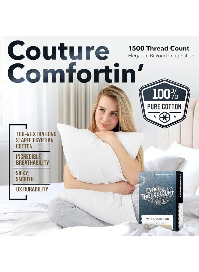 Texas Linen Co. 100% Egyptian Cotton Pillow Cases Standard/Queen Size Set of 2 - Luxury 1500 Thread Count Sateen Dark Grey Pillow Cases, Silky Soft Cotton Pillowcases Fits Standard & Queen Pillows  - Image 2