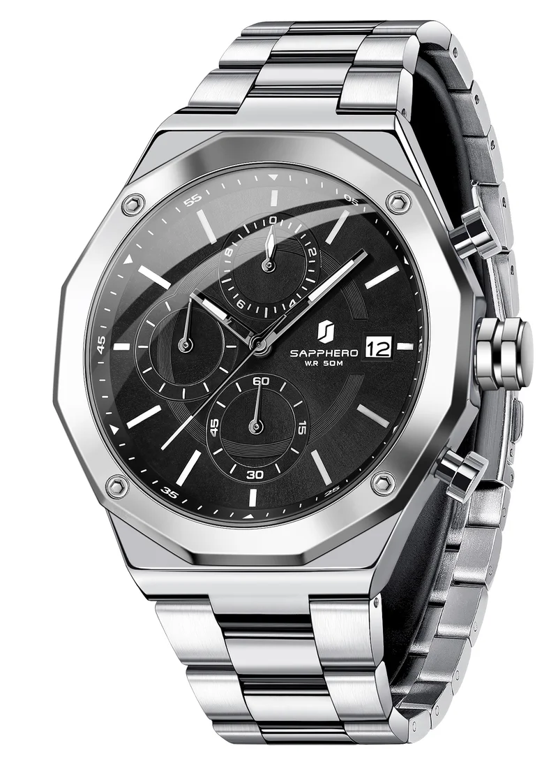 Sapphero SAPPHERO Men's Wrist Watches Octagonal Stainless Steel Quartz Watch for Men 50M Waterproof Analog Movement with Date Elegant Mens Gift SO2203