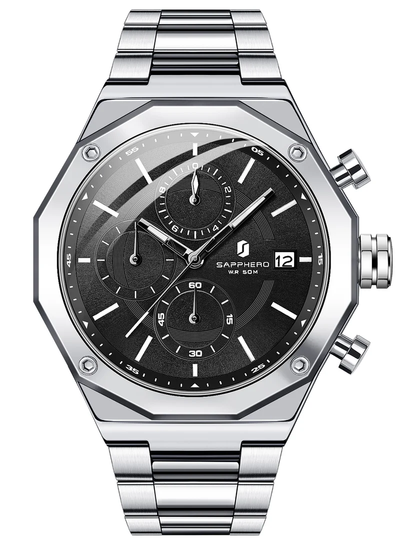 Sapphero SAPPHERO Men's Wrist Watches Octagonal Stainless Steel Quartz Watch for Men 50M Waterproof Analog Movement with Date Elegant Mens Gift SO2203