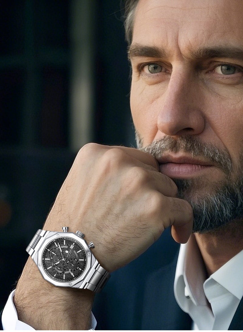 SAPPHERO الرجال ساعات المعصم ثمانية زاوية الفولاذ المقاوم للصدأ ساعة الكوارتز للرجال 50M الماء الحركة التناظرية مع تاريخ أنيقة الرجال هدية SO2203 - Image 3