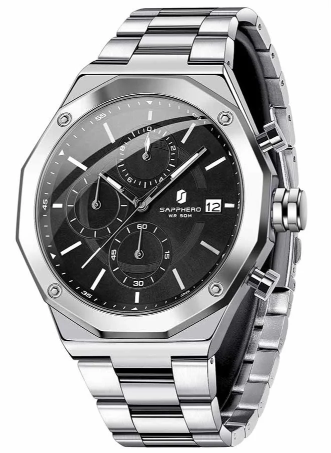 Sapphero SAPPHERO Men's Wrist Watches Octagonal Stainless Steel Quartz Watch for Men 50M Waterproof Analog Movement with Date Elegant Mens Gift SO2203