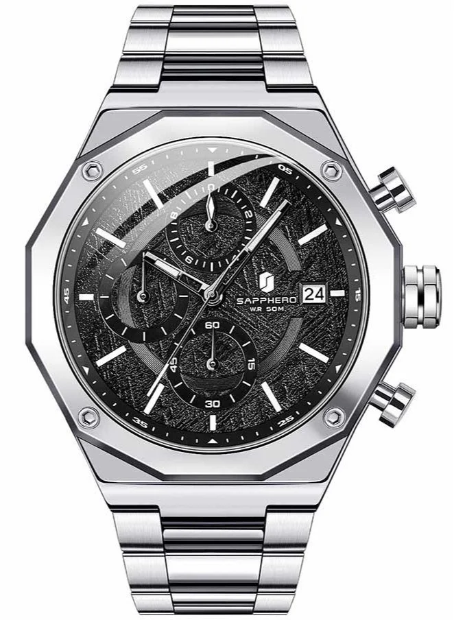 Sapphero SAPPHERO Men's Wrist Watches Octagonal Stainless Steel Quartz Watch for Men 50M Waterproof Analog Movement with Date Elegant Mens Gift SO2203