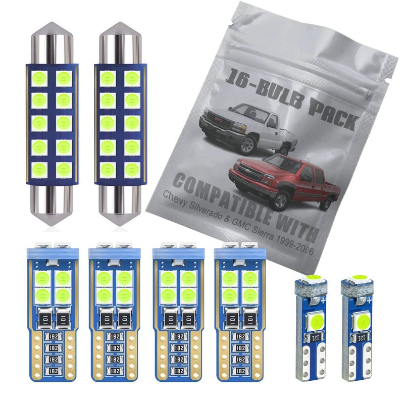 EBAIFUN 14pc Ice Blue LED Interior Light Kit Compatible with Chevrolet Chevy Silverado and GMC Sierra 1999 2000 2001 2002 2003 2004 2005 2006 Map Dome Trunk License Plate Light Bulb Replacement - Image 3