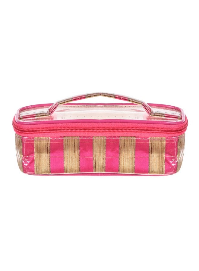 Hearts Makeup Kit | Silk Laminated Fabric Cosmatic Bag For Woman | 3 Pcs Travel Toiletry Bag With Handle | Pink - Image 5