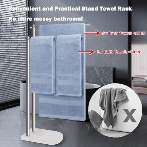 Livabber Standing Towel Rack, 304 Stainless Steel 2-Tier Towel Holder Stand with Marble Base, Modern Stylish Tall Shower Towel Bar for Bathroom Accessories, Pool（Brushed Nickel） - Image 4