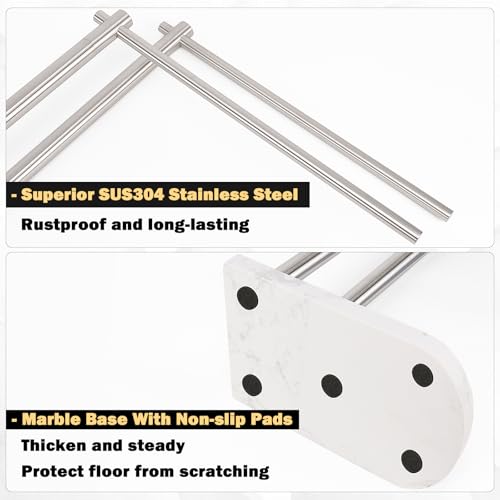 Livabber Standing Towel Rack, 304 Stainless Steel 2-Tier Towel Holder Stand with Marble Base, Modern Stylish Tall Shower Towel Bar for Bathroom Accessories, Pool（Brushed Nickel） - Image 5