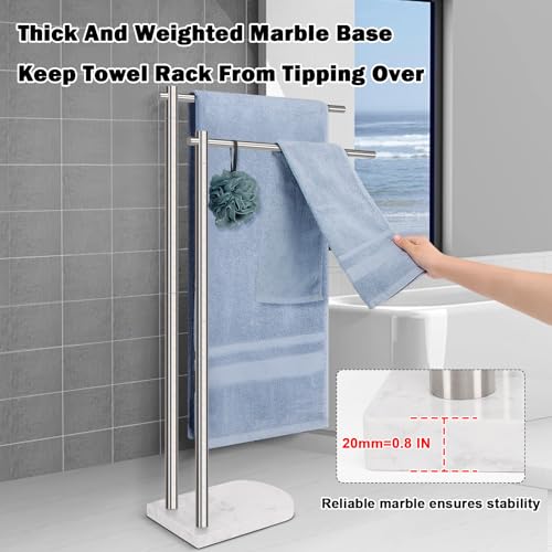 Livabber Standing Towel Rack, 304 Stainless Steel 2-Tier Towel Holder Stand with Marble Base, Modern Stylish Tall Shower Towel Bar for Bathroom Accessories, Pool（Brushed Nickel） - Image 3