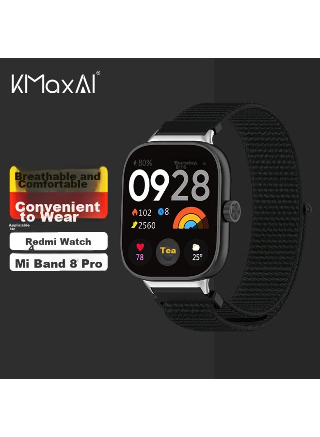 Kmaxai سوار ساعة مضفر متوافق مع Xiaomi Watch 5/4، Xiaomi Band 8/9 Pro، Dopamine Sports Watch Band، سوار معصم بديل من النايلون بحلقة خلفية، أسود - Image 1