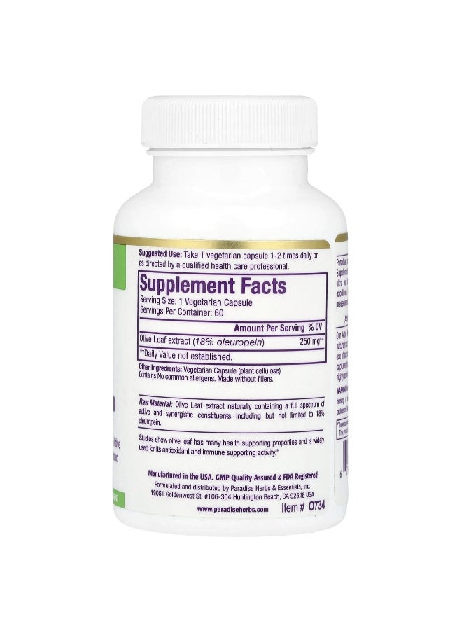 Paradise Herbs Paradise Herbs, Olive Leaf Extract, 250 mg, 60 Vegetarian Capsules  - Image 2