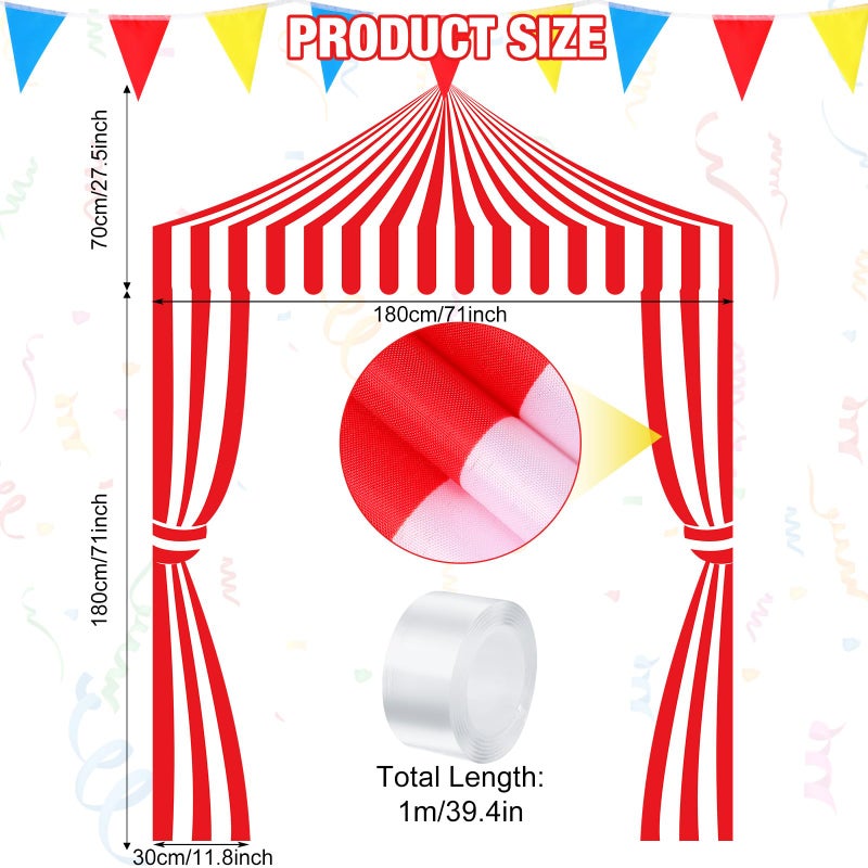 Ziliny 3 Pcs Carnival Party Decorations Circus Tent Awning Halloween Red White Banner Concession Stand(Striped Style) - Image 2