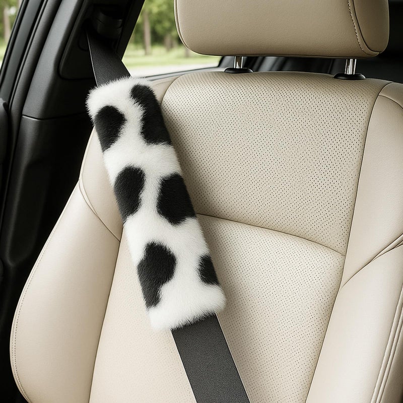 I3DIDEA 2 Pack Plush Car Seat Belt Cover Soft Fluffy Shoulder Pads Straps Bags Universal Fit 98157196 Options Comfortable Car Interior Accessories Cows 98 inch - Image 3