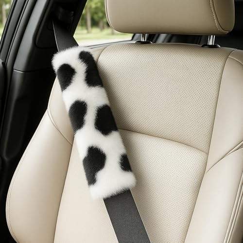 I3DIDEA 2 Pack Plush Car Seat Belt Cover Soft Fluffy Shoulder Pads Straps Bags Universal Fit 98157196 Options Comfortable Car Interior Accessories Cows 98 inch - Image 1