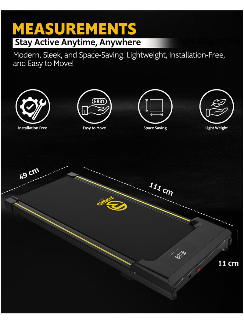 RIGID FITNESS - RIGID FITNESS Under Desk Walking Pad Treadmill, 15kg Lightweight Portable with Remote Control, Space-Saving with Easy Set up, Jogging Machine for Home & Office, Max Weight 100kg/220lbs, up to 6km/Hour - Image 1