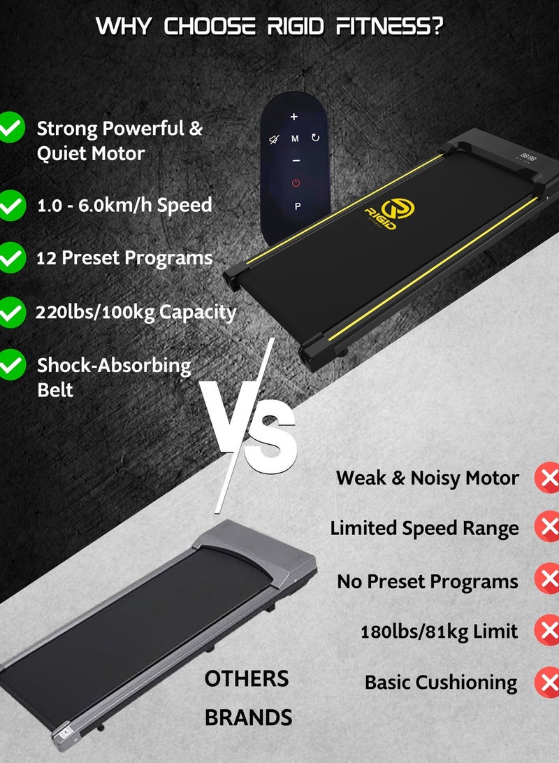 RIGID FITNESS Under Desk Walking Treadmill, 18kg Lightweight Portable Pad with Remote Control - Space-Saving with Easy Set-up, Light Jogg Machine for Home & Office, Max Load 265lbs/120kg, Speed 6km/h - Image 2