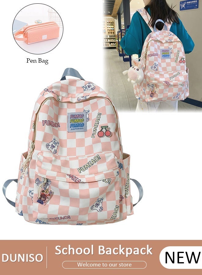 DUNISO Girl's School Backpack with Pencil Case Waterproof Book Bag with Compartments for Teen Girl Kid Students Elementary School Kids' School Bag With Large Capacity - Image 1