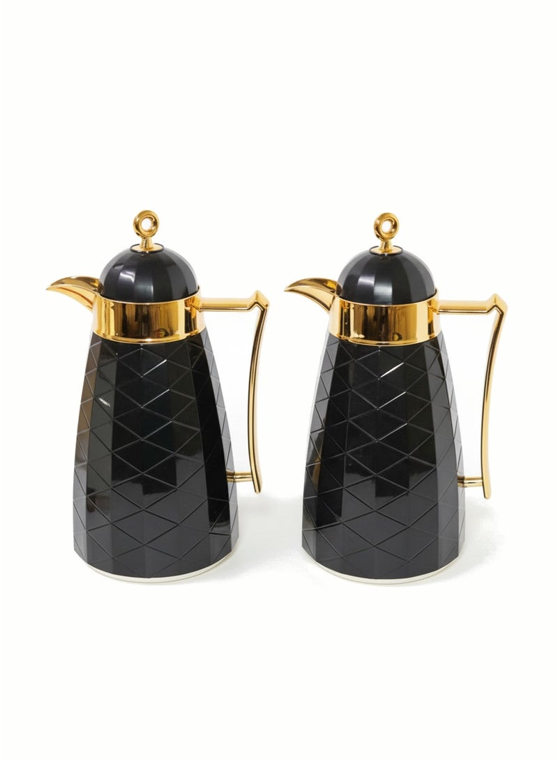 BASURRAH Luxury Tea and Coffee Thermos Set with Elegant Diamond Design - 2 Pieces in Glossy Black with Gold Trim, Keeps Hot and Cold for Hours, Perfect for Serving in Style at Home or Events 0.75+1 Liter - Image 4