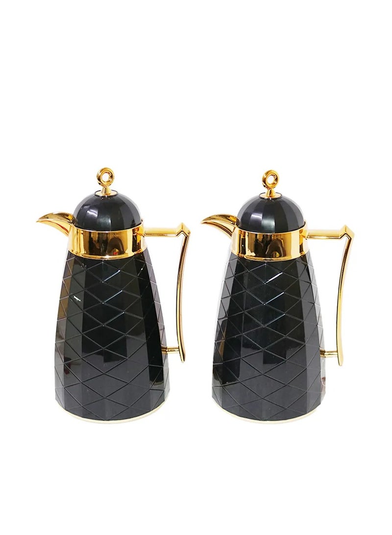 BASURRAH Luxury Tea and Coffee Thermos Set with Elegant Diamond Design - 2 Pieces in Glossy Black with Gold Trim, Keeps Hot and Cold for Hours, Perfect for Serving in Style at Home or Events 0.75+1 Liter - Image 3