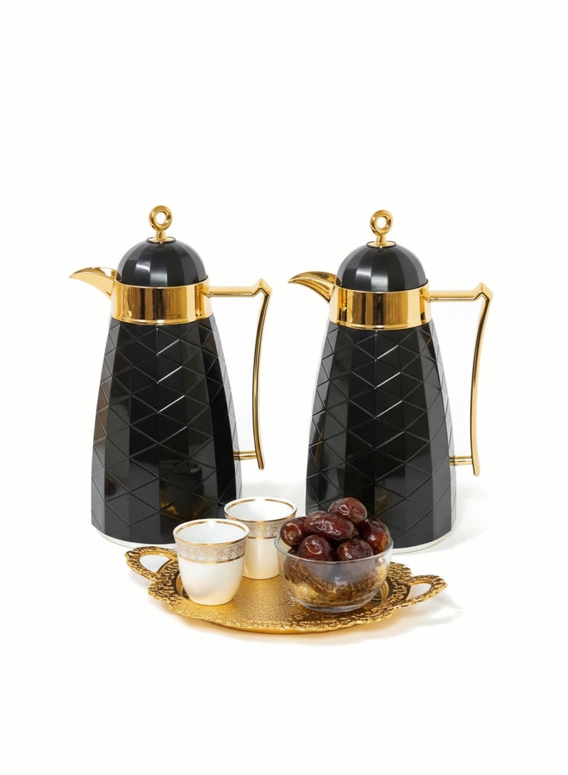 BASURRAH Luxury Tea and Coffee Thermos Set with Elegant Diamond Design - 2 Pieces in Glossy Black with Gold Trim, Keeps Hot and Cold for Hours, Perfect for Serving in Style at Home or Events 0.75+1 Liter - Image 5
