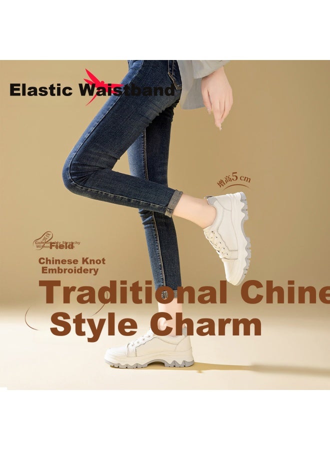 Red Dragonfly Women's Classic Thick Sole Height Increasing Casual White Sneakers Epb35204 Beige/grey Size 38