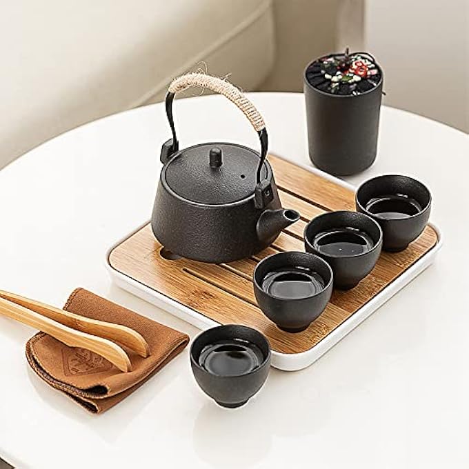 rayihni Chinese Black Ceramic Kungfu Tea Set Japanese Portable Tea Set With Tray Travel Tea Set With Teapot - Image 4