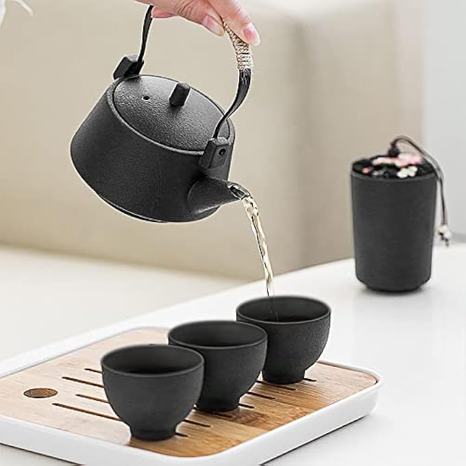 rayihni Chinese Black Ceramic Kungfu Tea Set Japanese Portable Tea Set With Tray Travel Tea Set With Teapot - Image 5