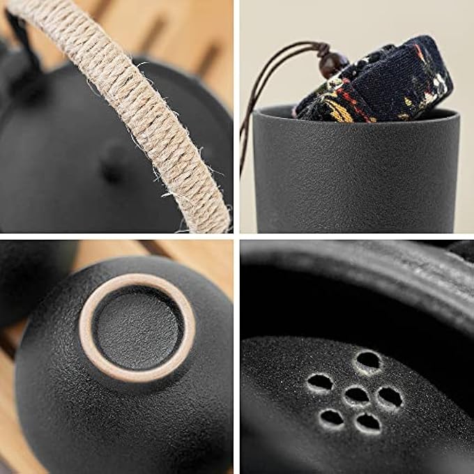 rayihni Chinese Black Ceramic Kungfu Tea Set Japanese Portable Tea Set With Tray Travel Tea Set With Teapot - Image 3