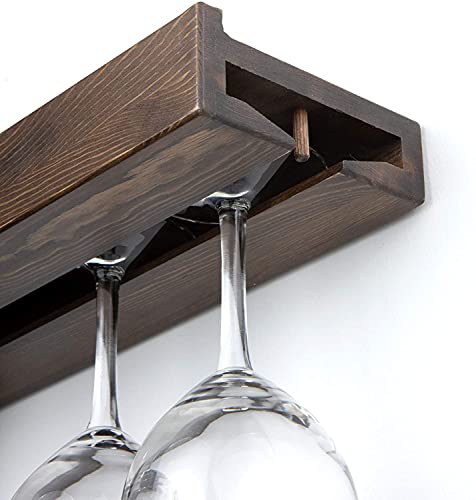 Rustic State Smith Wall Mounted Wood Floating Wine Bottle Rack with Glassware Holder Stemware Shelf Storage Organizer - Home, Kitchen, Dining Room Bar Décor - Walnut - Image 2