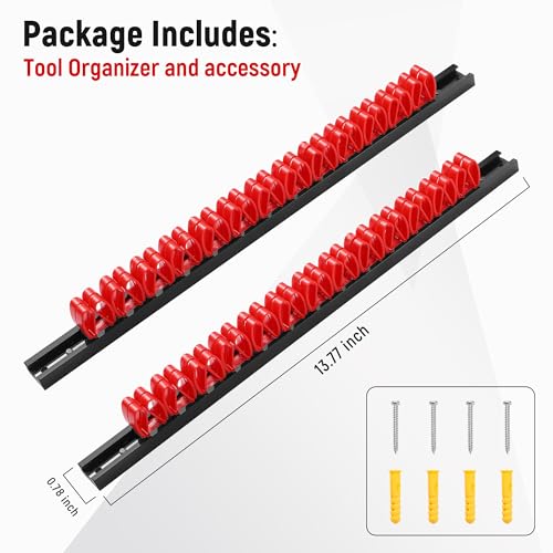 Reniteco 2 Pack Wall-Mounted Screwdriver Organizers with Screws - Heavy-Duty ABS Plastic Tool Holder for Screwdrivers, Wrenches, Piers - Garage Workshop Storage (Red,2 PCS) - Image 2