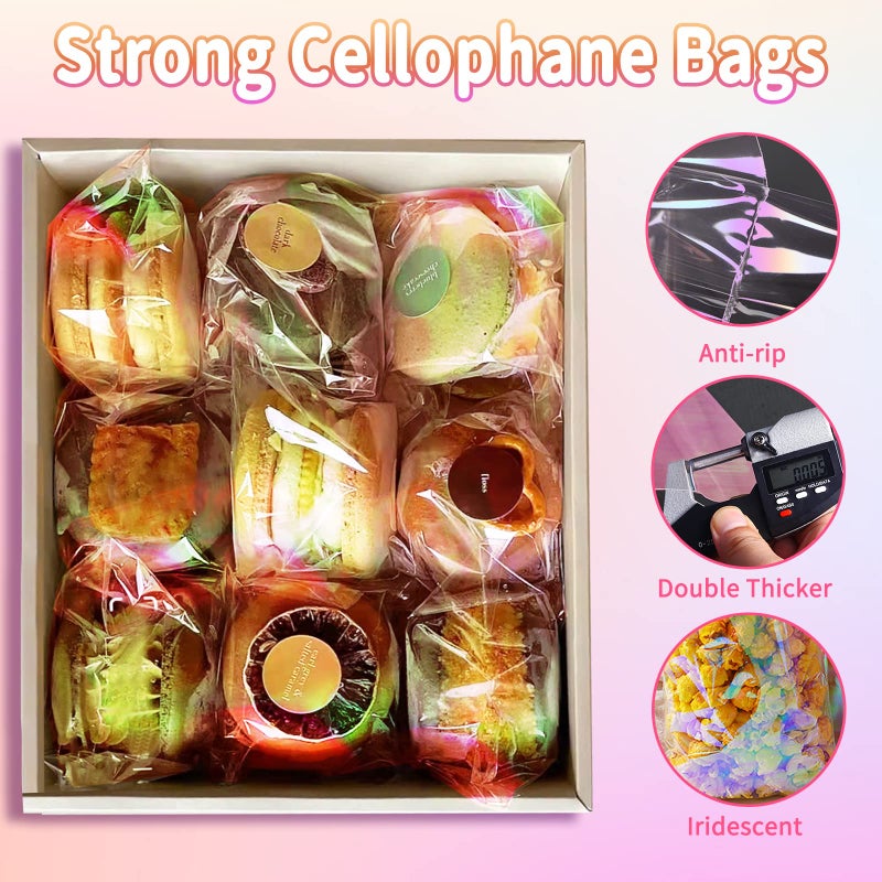 SUREHOME Cookie Bags with Seal 100 Pcs 5x6 In Iridescent Holographic Self Sealing Cellophane Treat Bags Pink Resealable Individual Cookie Bag for Gift Giving Valentine Candy Packaging Goodie Wrappers - Image 3