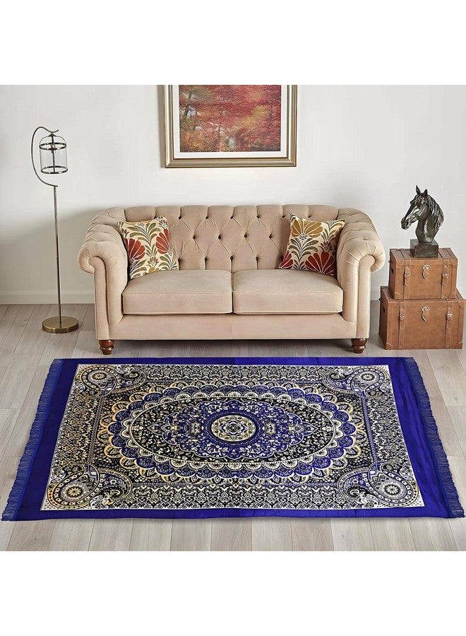 Kuber Industries Carpet|Water Absorption Kalamkari Paisley Pattern Floor Mat|Velvet Sitting Carpet for Hall, Living Room, 5x7 Feet (Navy Blue) - Image 1