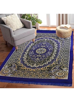 Kuber Industries Kuber Industries Carpet|Water Absorption Kalamkari Paisley Pattern Floor Mat|Velvet Sitting Carpet for Hall, Living Room, 5x7 Feet (Navy Blue)  - Image 4