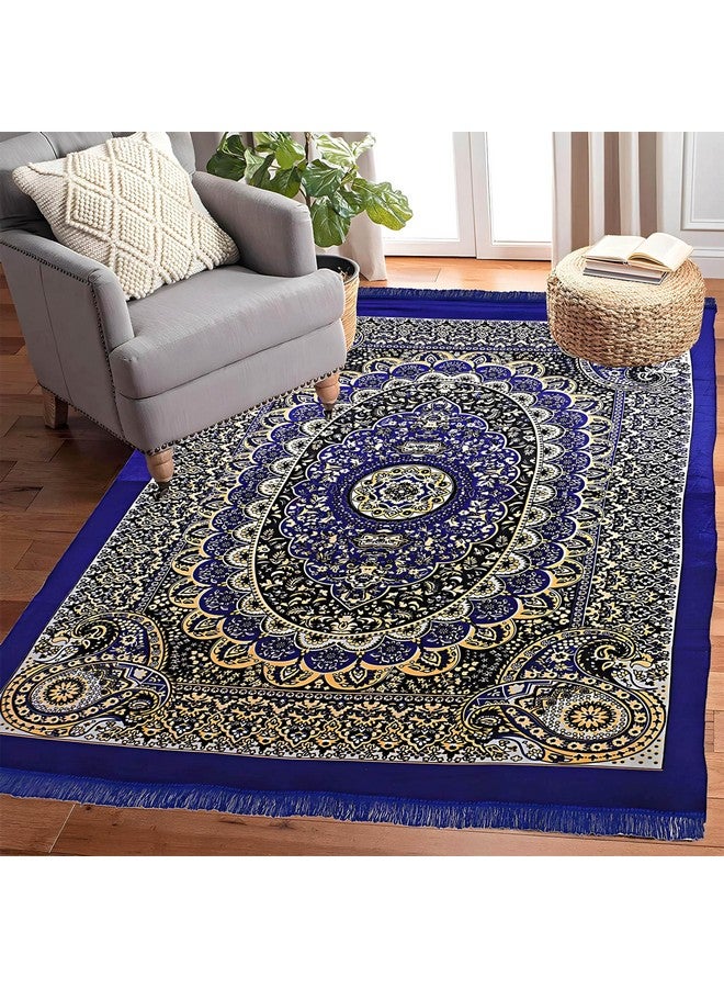 Kuber Industries Carpet|Water Absorption Kalamkari Paisley Pattern Floor Mat|Velvet Sitting Carpet for Hall, Living Room, 5x7 Feet (Navy Blue) - Image 4