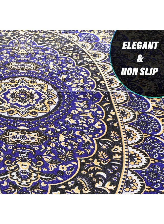 Kuber Industries Carpet|Water Absorption Kalamkari Paisley Pattern Floor Mat|Velvet Sitting Carpet for Hall, Living Room, 5x7 Feet (Navy Blue) - Image 5