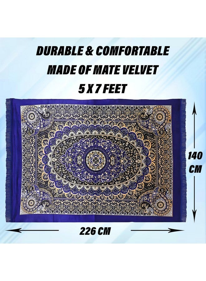 Kuber Industries Carpet|Water Absorption Kalamkari Paisley Pattern Floor Mat|Velvet Sitting Carpet for Hall, Living Room, 5x7 Feet (Navy Blue) - Image 3