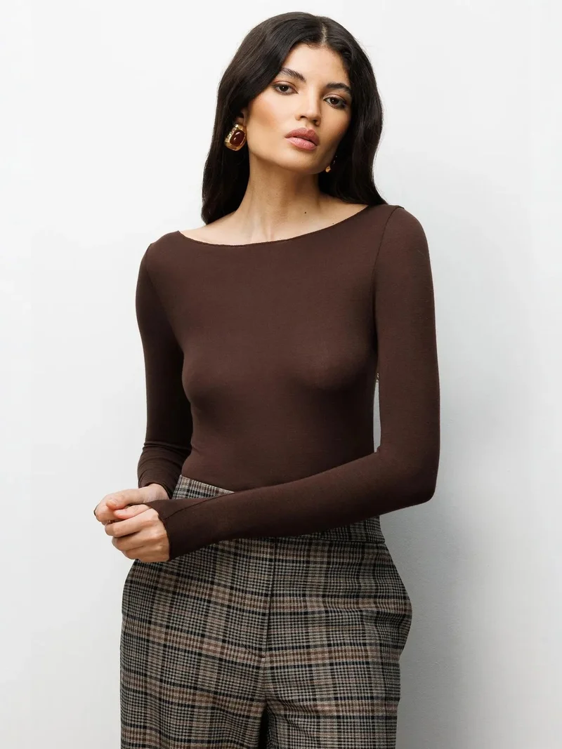 MixRay MIXRAY Slim Fit Boat Neck Blouse