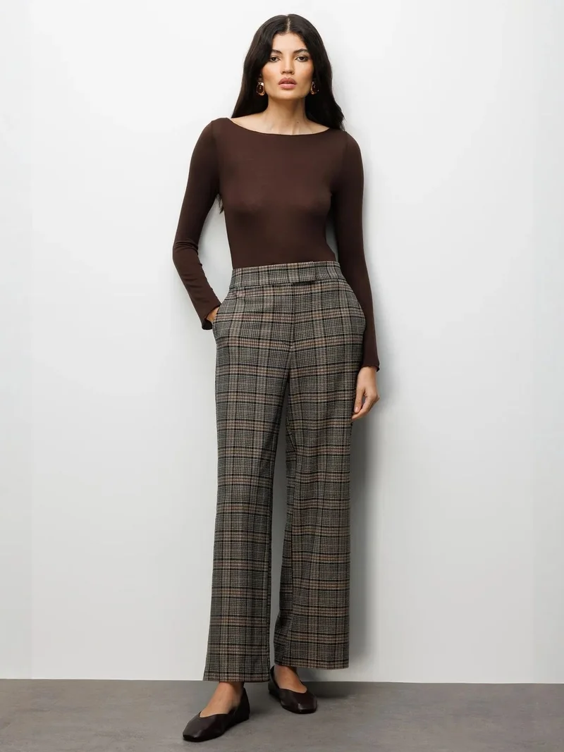 MixRay Coffee Brown MIXRAY Slim Fit Boat Neck Blouse for Women | Best Price UAE