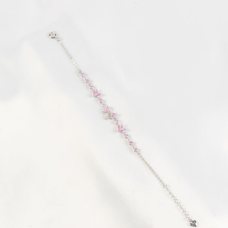 Pink Zirconic Silver Stainless Steel Bowtie Bracelet - Image 1