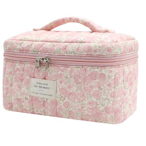 Gosect Large Makeup Bag, Cute Cosmetic Bag for Women Girls, Floral Coquette Aesthetic Toiletry Bag, Travel Make Up Organizer Bag (Crushed Flower) - Image 1