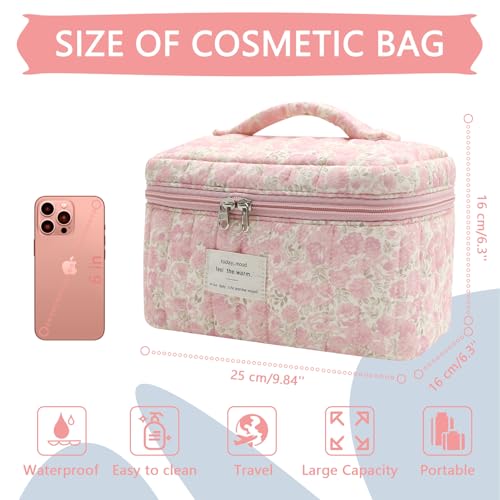 Gosect Large Makeup Bag, Cute Cosmetic Bag for Women Girls, Floral Coquette Aesthetic Toiletry Bag, Travel Make Up Organizer Bag (Crushed Flower) - Image 2