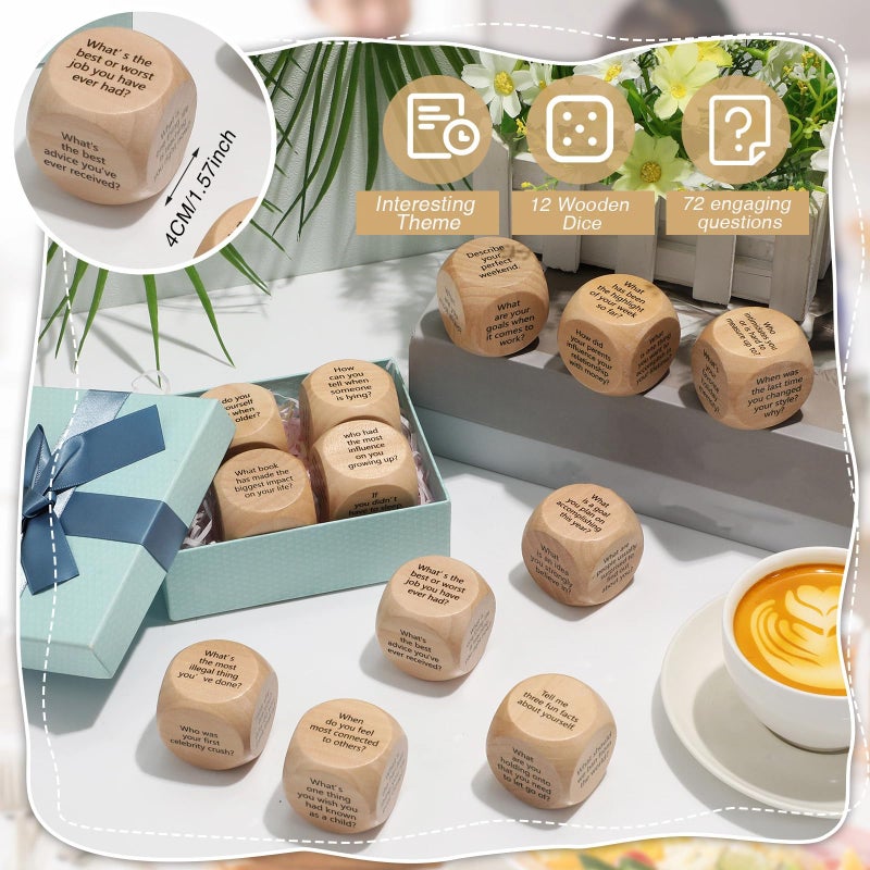 Hanaive 12 Pcs Conversation Starter Ice Breaking Team Games Ice Breaking Dice Game for Adults Team Building Work Office(Wood Color) - Image 3